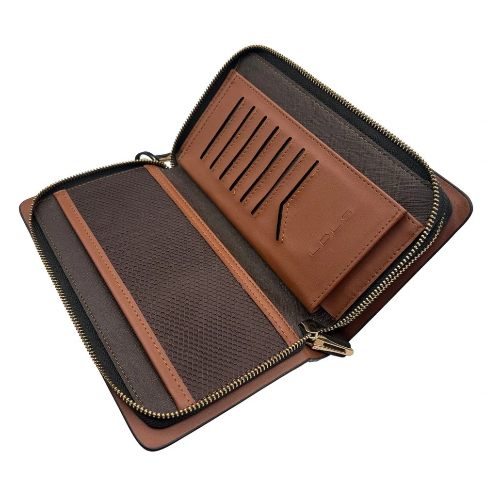 LDLS Double Zip Travel Wallet Mens OS Black Excellent Wristlet Clutch Organizer